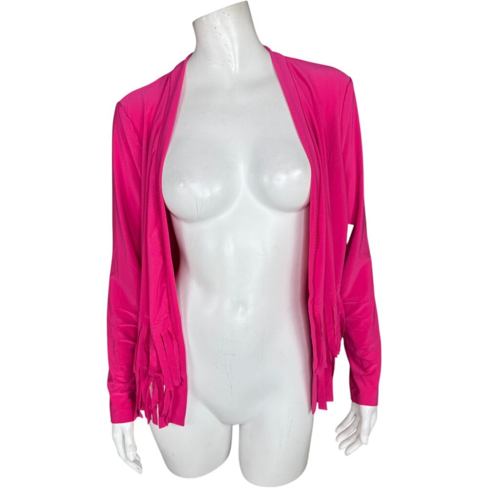 Attitudes by Renee Como Jersey Knit Fringe‎ Cardigan Lipstick Pink X-Small NWT